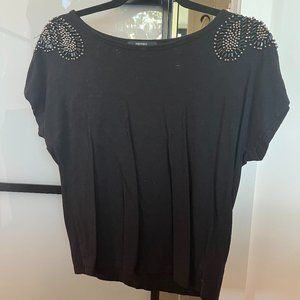 Forever 21 Black Tee with Beaded Shoulder Detail